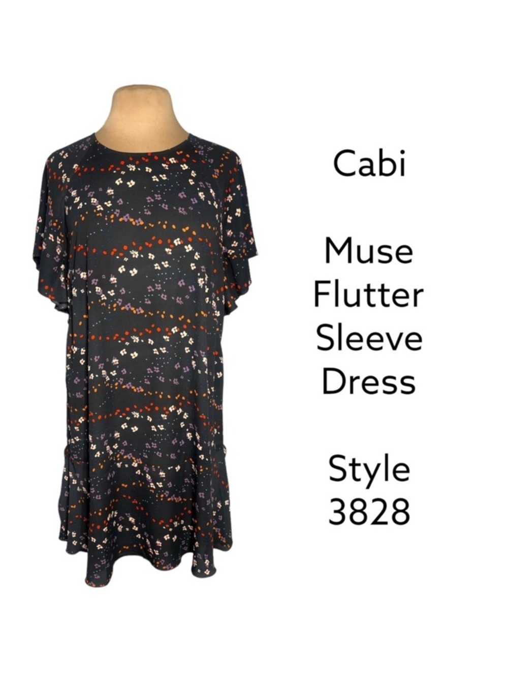 Cabi muse flutter sleeve floral dress style 3828 size Medium gray multicolor